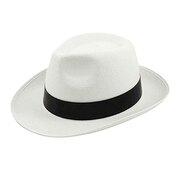 White Feltex Gangster Hat with Black Band