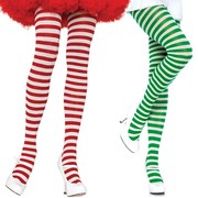 Stripe Opaque Tights - White & Green or Red