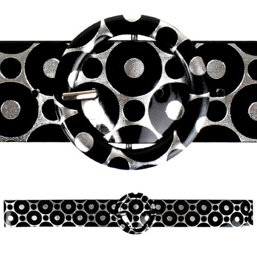 Wide Retro Belt - Silver & Black Circles
