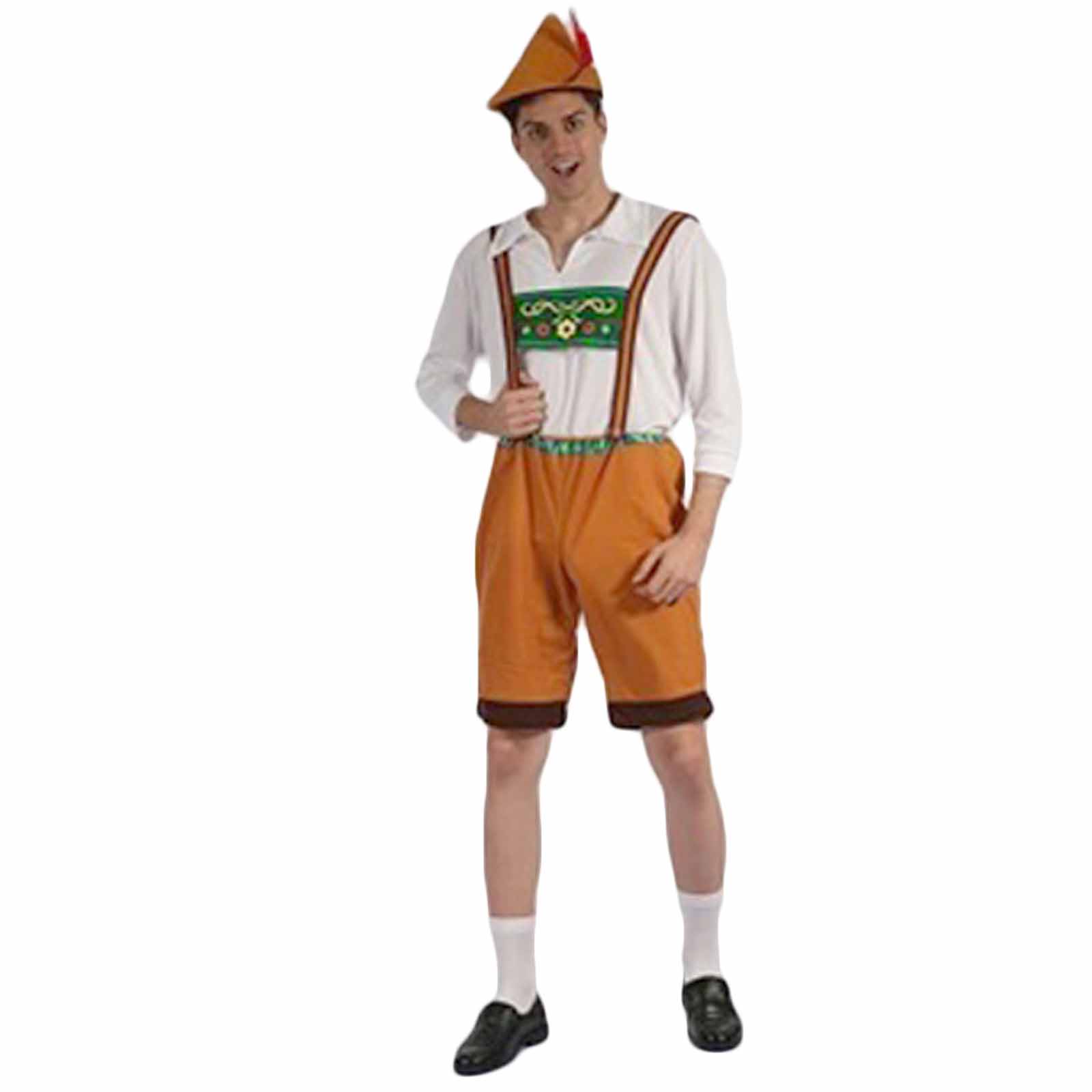 Beer Man Oktoberfest Costume Kit Mens German Shirt Lederhosen Shorts