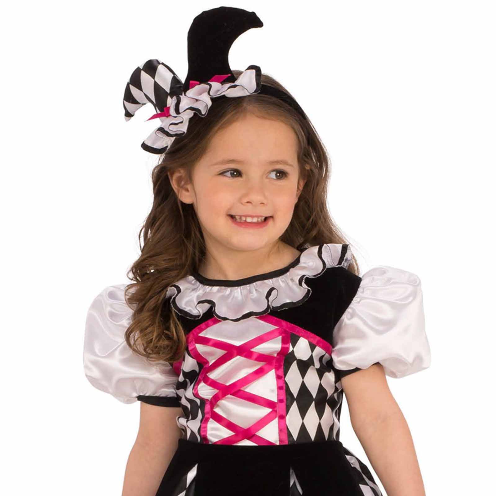 Jester Girl Costume Child Harlequin Clown Black White Pink Dress ...