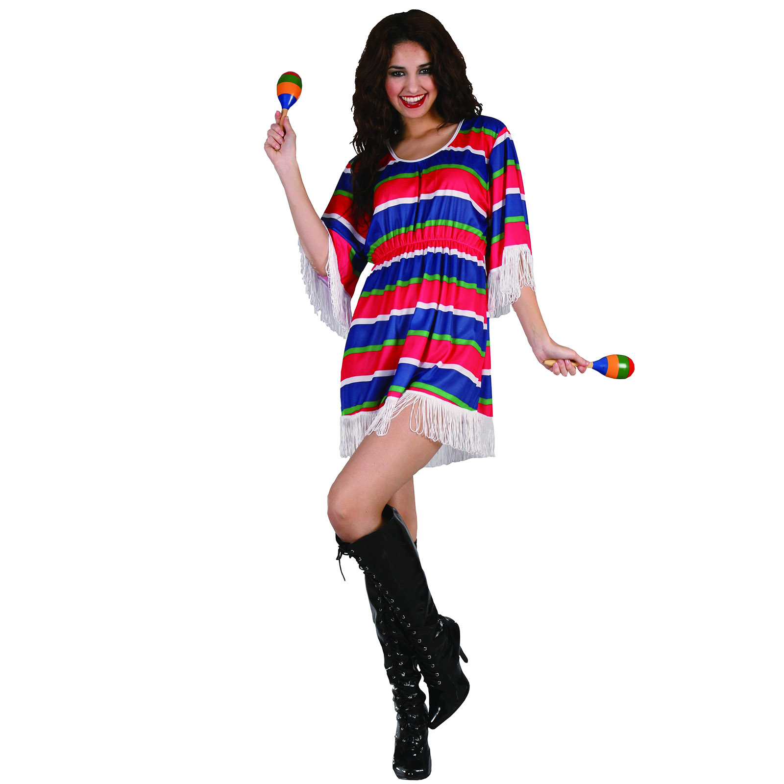 Women Mexican Costume Girls Ladies Poncho Fancy Dress Top Mini Dress Stag Party