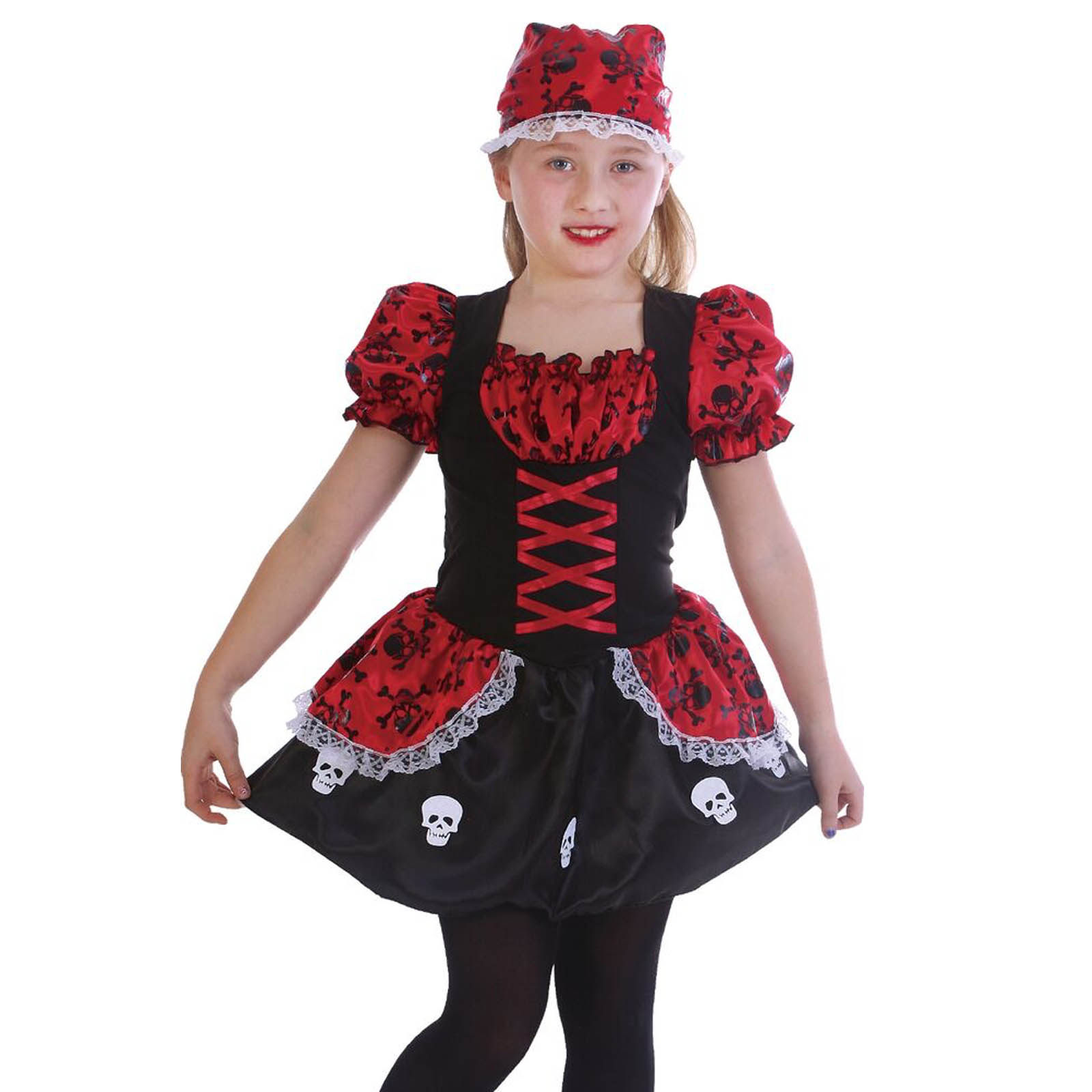Pirate Girl Costume Sweet Skeleton Skull Cross Bones Red Black ...