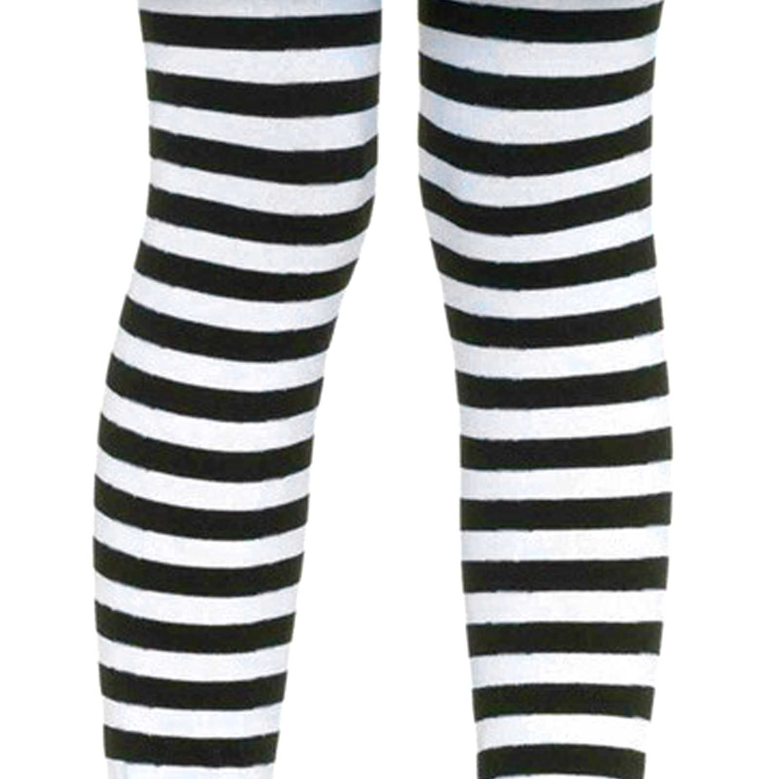 Girls Stripe Tights Black And White 