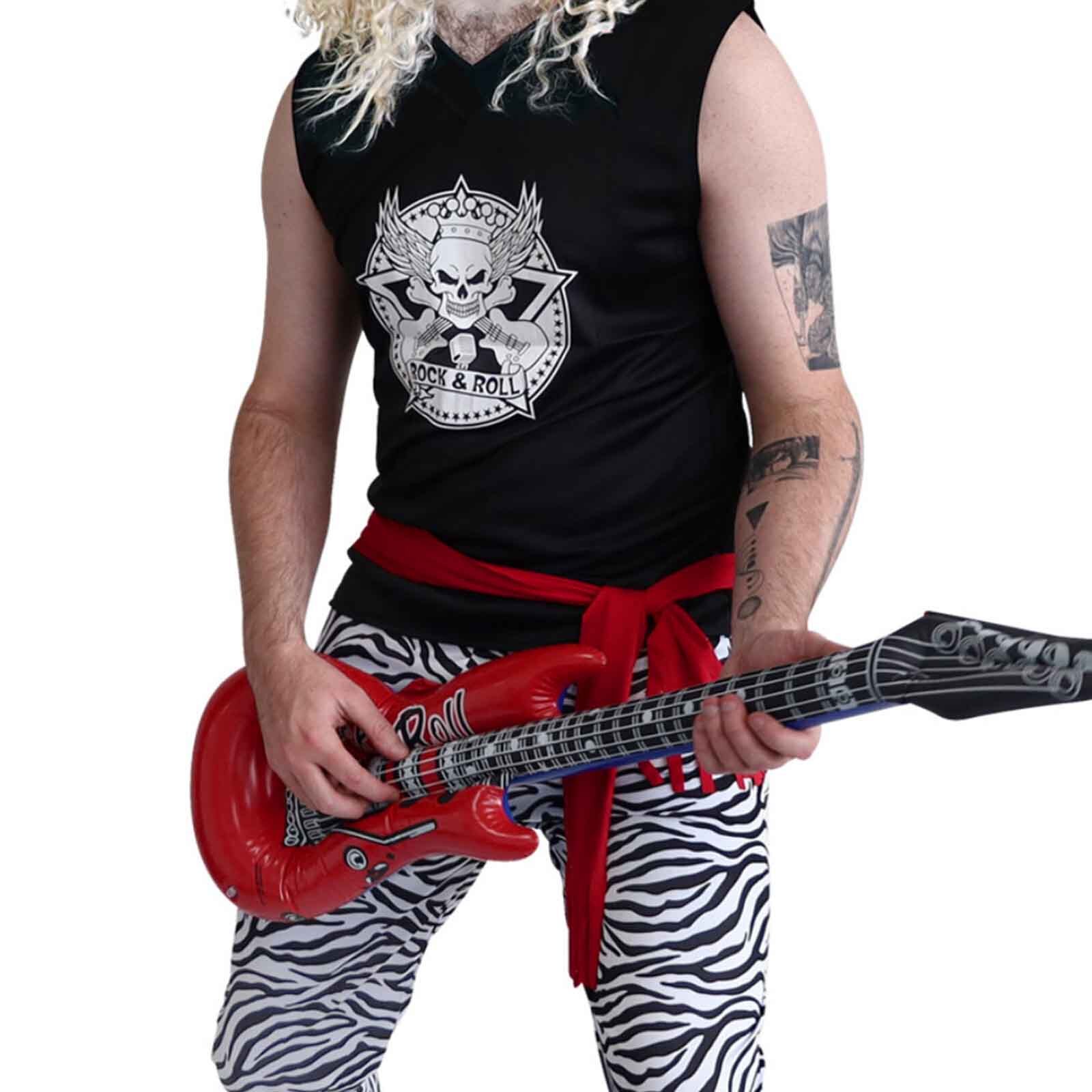 Rock Star Costume Adult Mens 80s 90s Music Star Rocker Top Zebra Pants Waist Tie - Picture 10 of 12