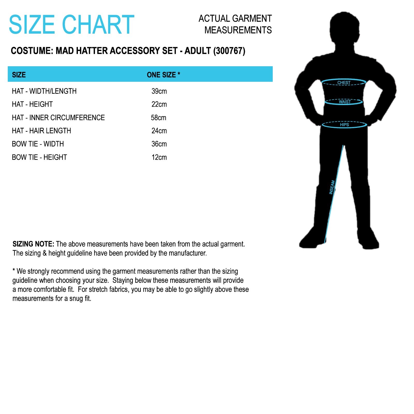 Hat Size Chart, Mad Hatter and Company