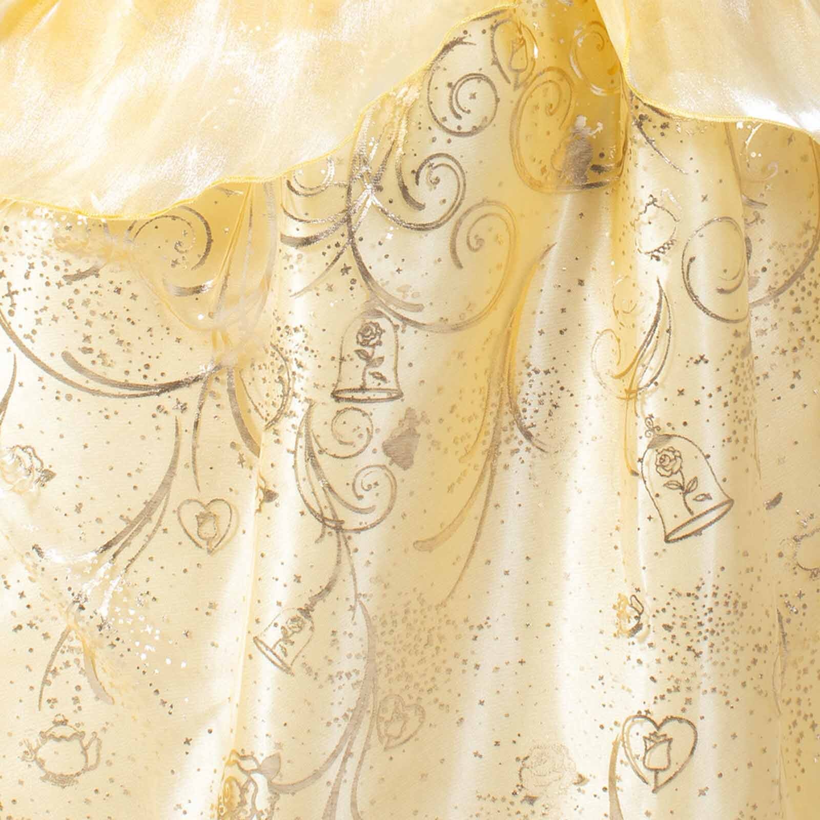 Belle Ultimate Princess Costume Child Disney Glitter Dress Gold Print Fairytale - Picture 19 of 20