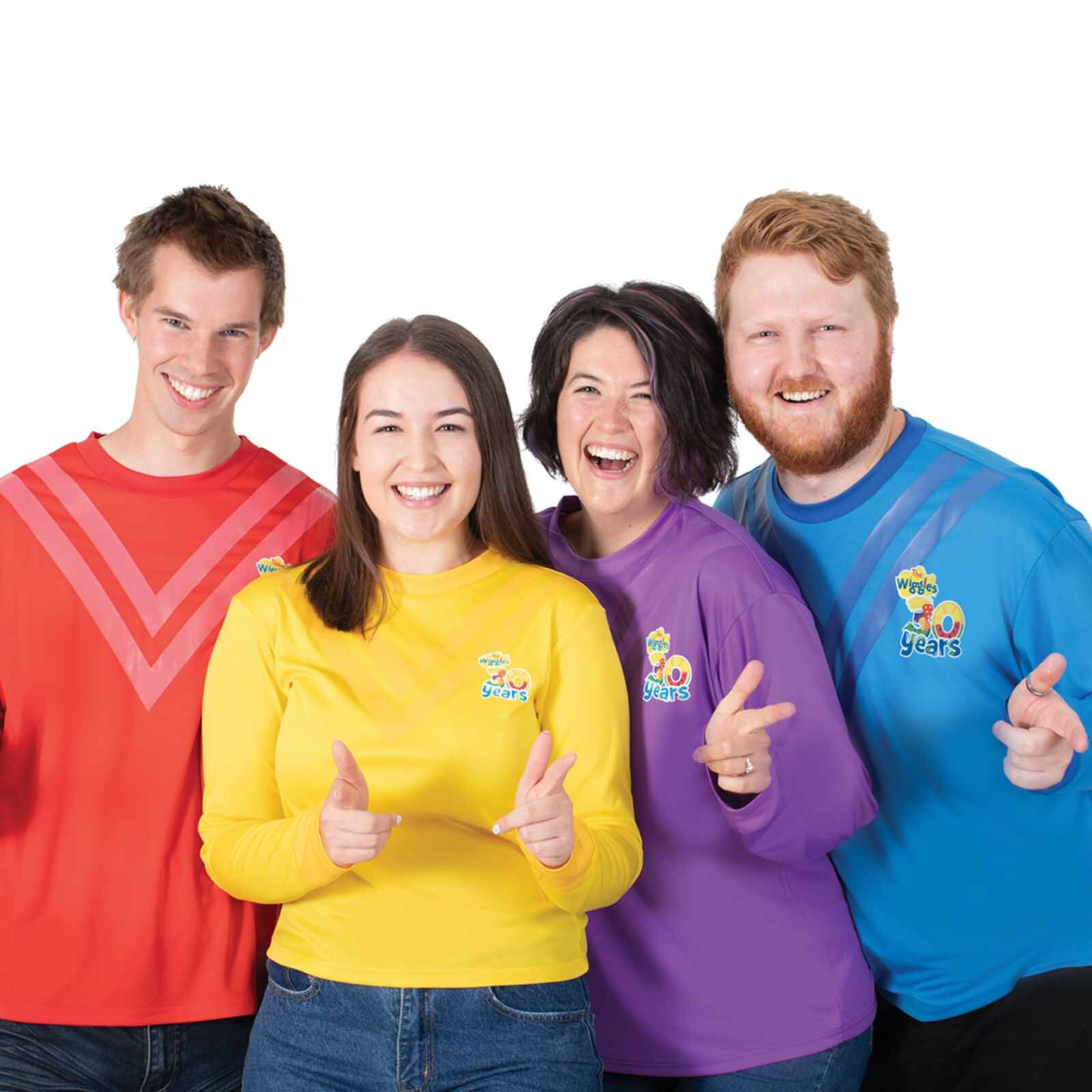 ADULT 4pce Wiggles Costume Yellow Blue Red Purple Long Sleeve Tops Dance Drama 