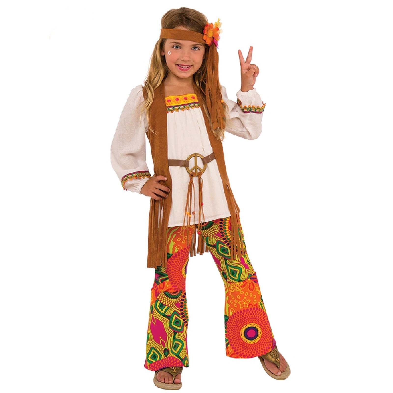 Youth Girls FLOWER CHILD COSTUME S 4-6 Dress 60's Hippie MOD NEW