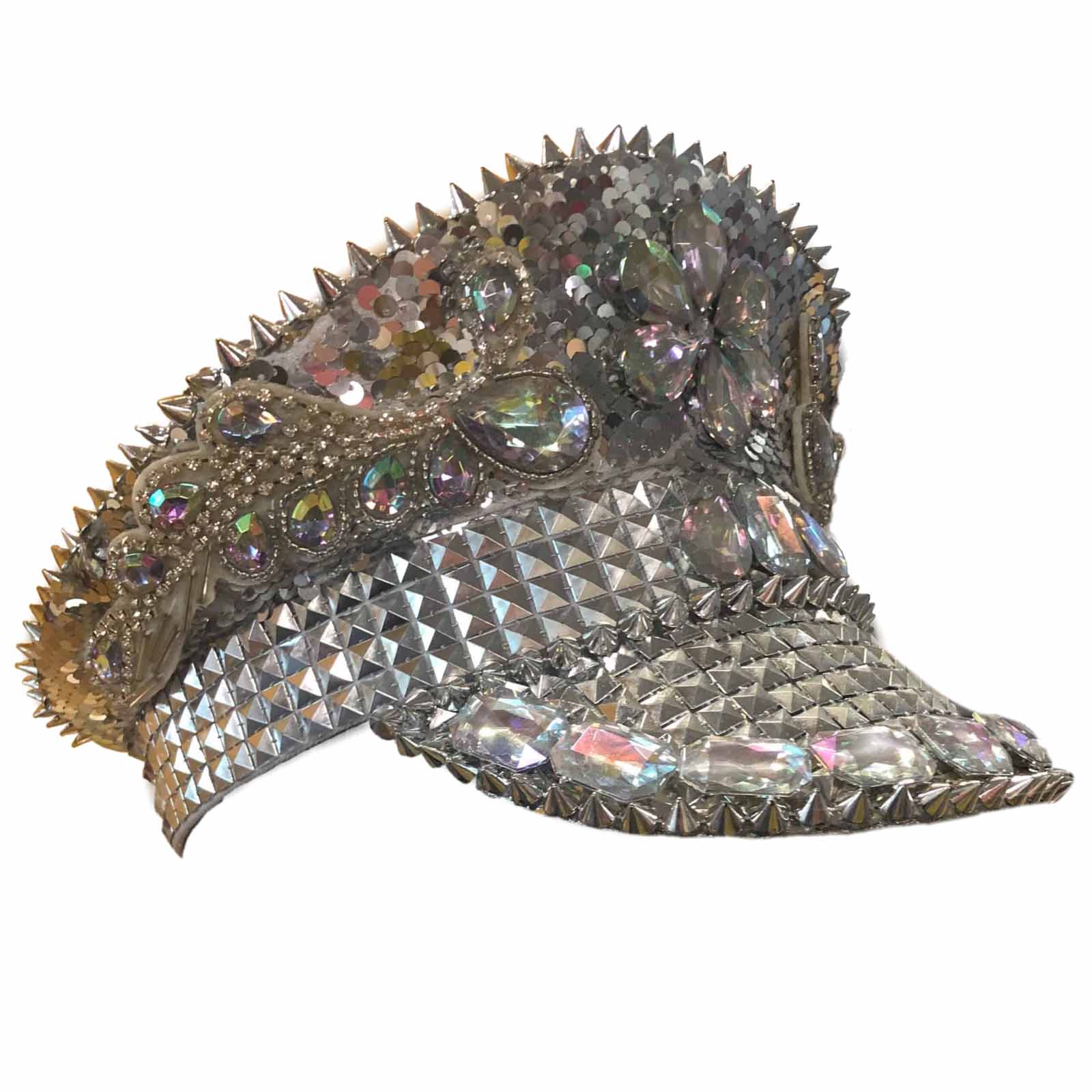 VIESSLG Mardi Gras Sequin Captain Hat Festival Rhinestone Military