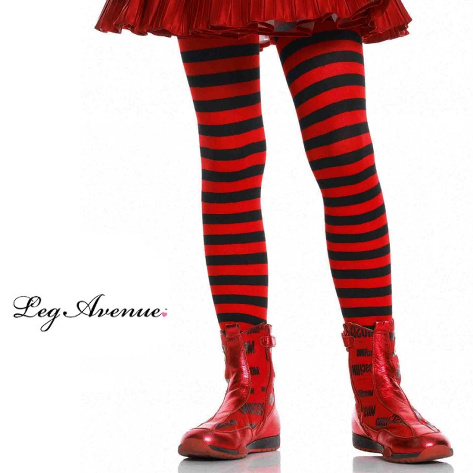 Girls Stripe Tights - Black & Red