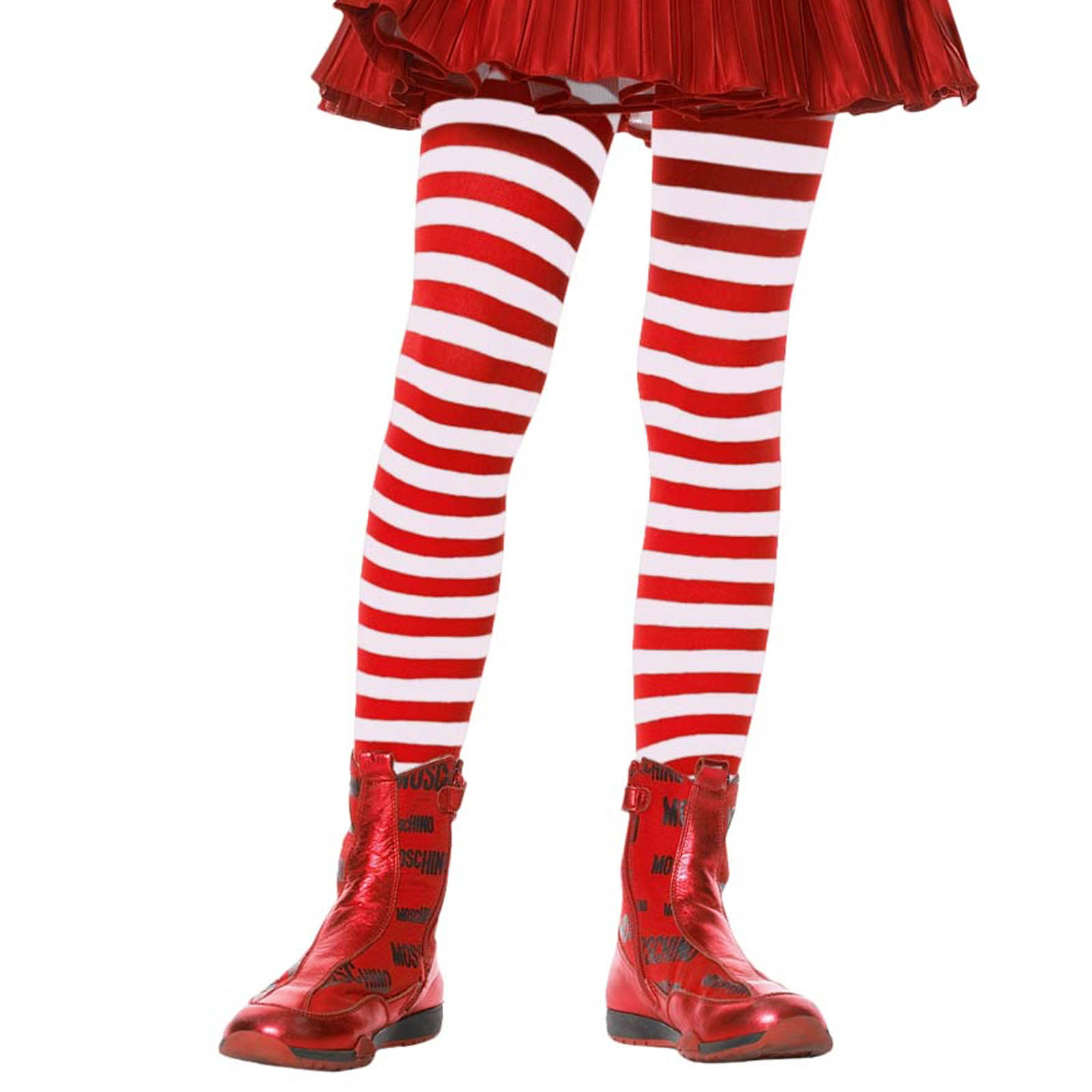 Red & White Stripe Tights - Girls