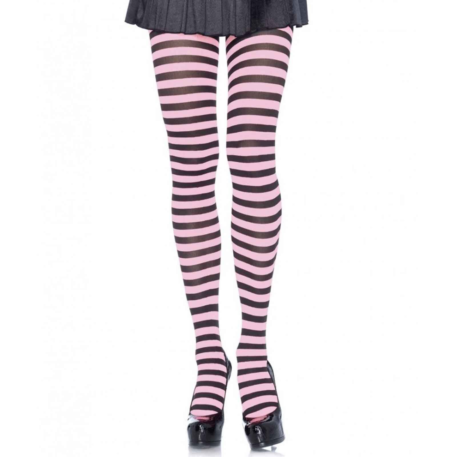 Black Pink Stripe Tights Adult Standard