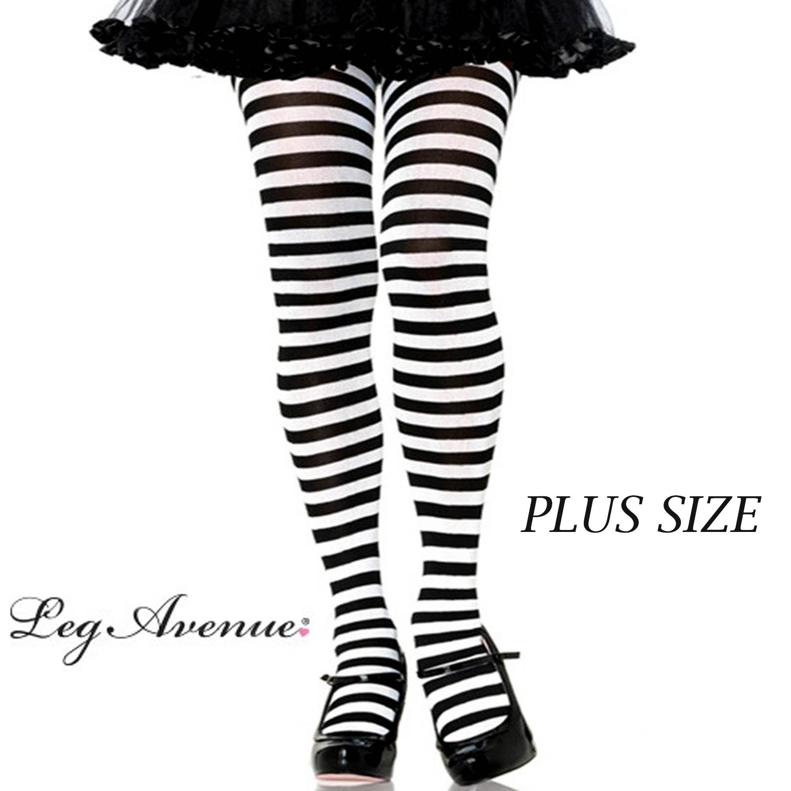Black and white striped plus size tights Outlet