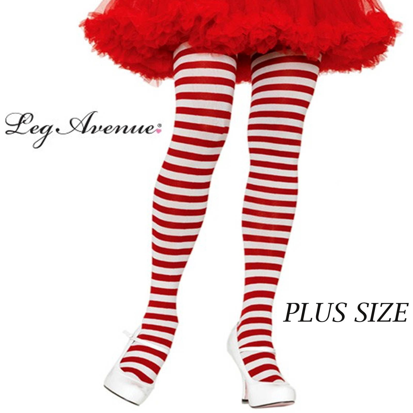 Tights - Adult - Stripe Tights Plus - White & Red 3X-4X
