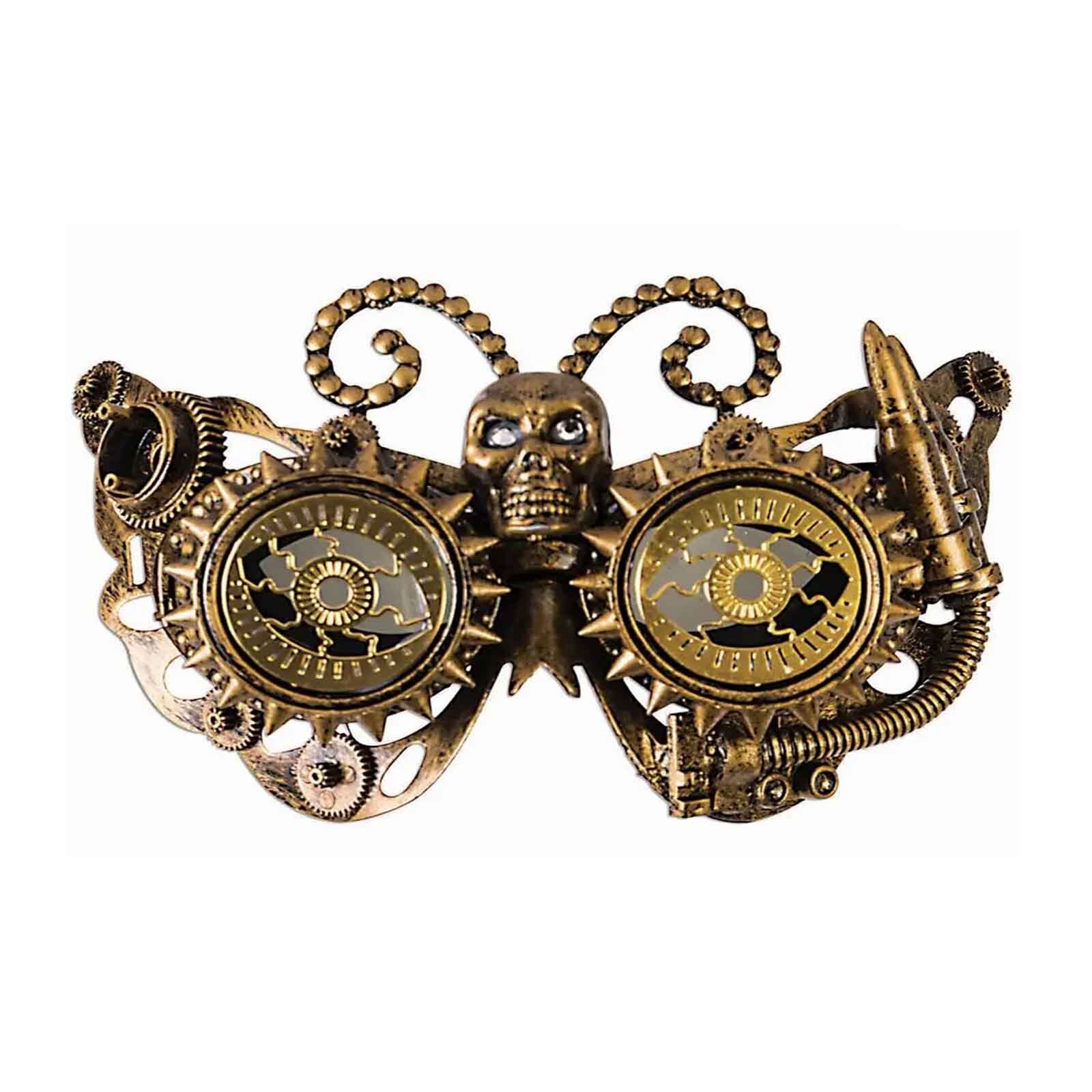 Steampunk Mask with Skull & Goggles Gold & Black