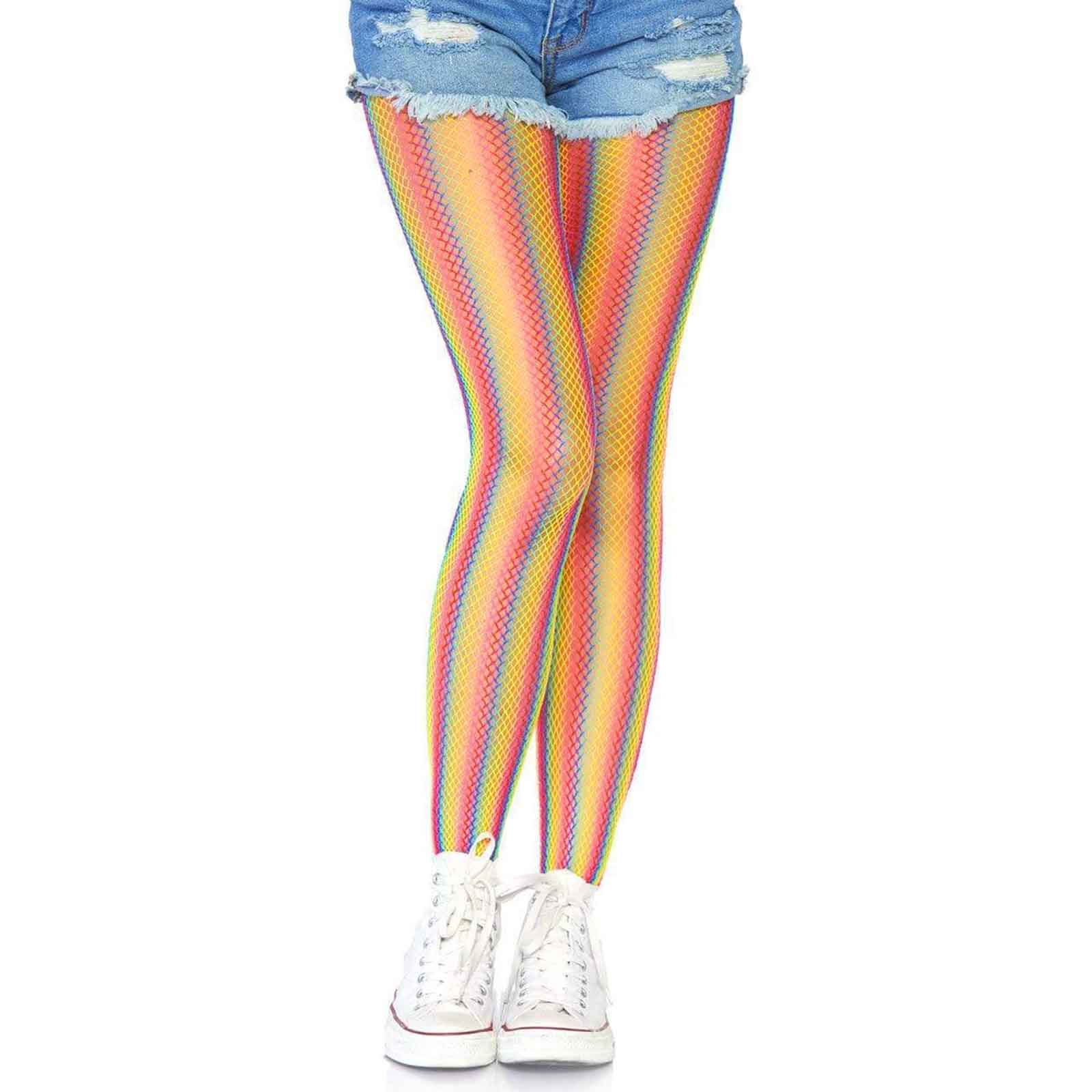 Rainbow Striped Fishnet Tights