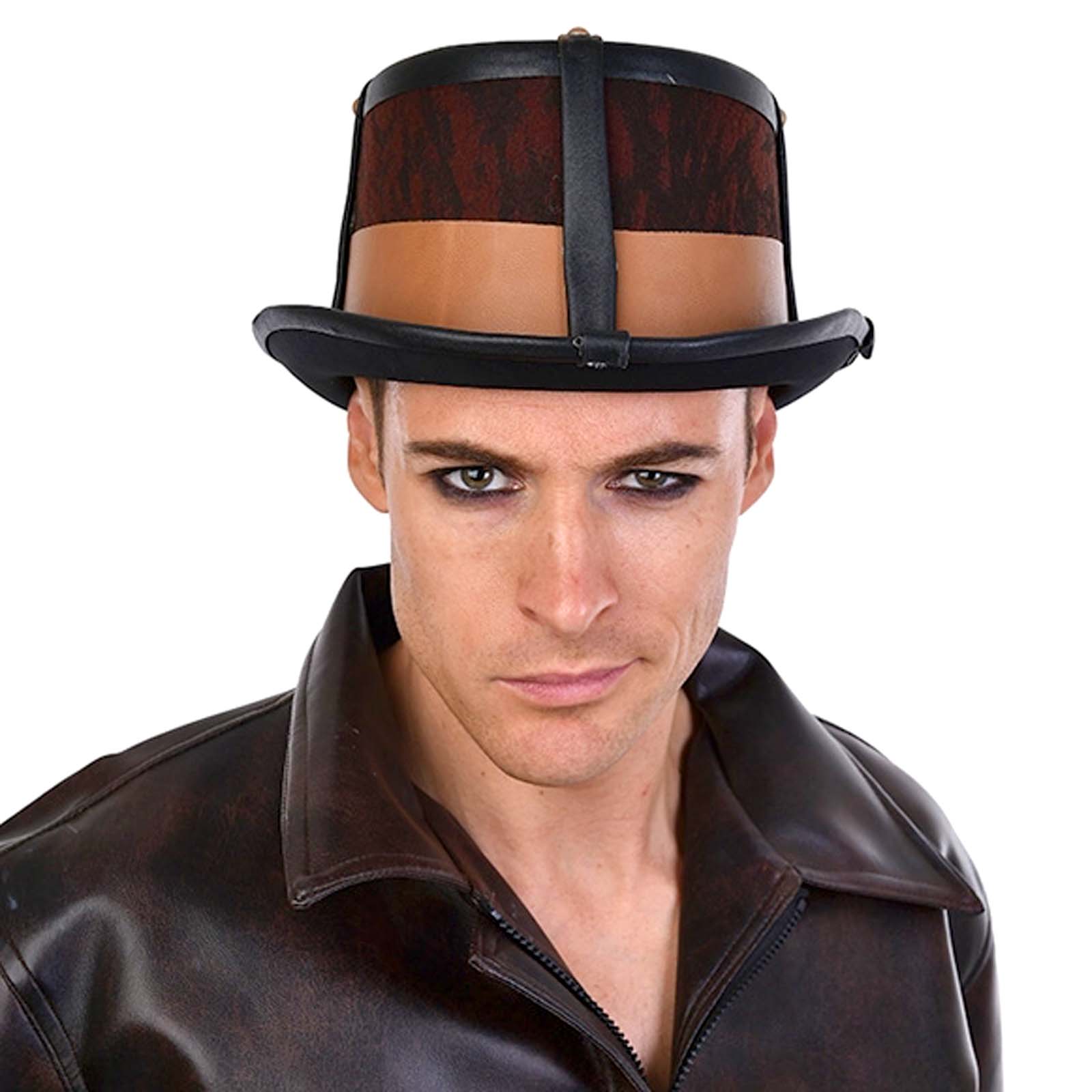 Leather Look Steampunk Top Hat Brown