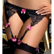 Black Garter Belt with Pink Bows - Adult One Size