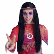 Black Hippie Wig with Headband