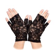 Black Lace Fingerless Gloves - Short