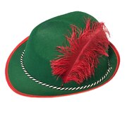 Green Oktoberfest Alpine Hat (Feltex) with Red Feather