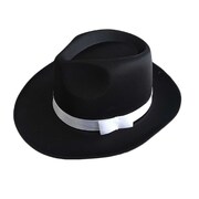 Black Satin Gangster Hat White Band