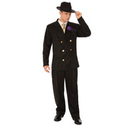 Gangster Costume (Black Suit Gold Pinstripes) - Adult