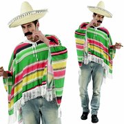 Mexican Poncho - Green/Red/Yellow - Adult Size