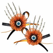 Trick or Treat Skeleton Hair Clips (Orange) - 1 x Pair