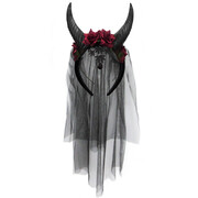 Demon Bride Headband - Horns with Roses & Veil