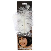 20s Sequin Headband with Feather - White/Silver