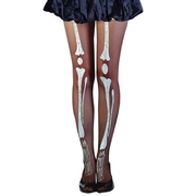 Black Opaque Tights with Skeleton Bone Print - Adult Standard