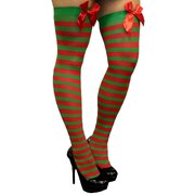 Red & Green Stripe Thigh High Stockings - Adult Standard