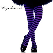 Girls Stripe Tights - Black & Purple