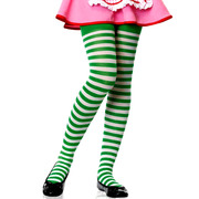 Girls Stripe Tights - Kelly Green & White