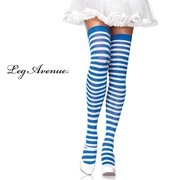 Blue & White Stripe Thigh High Stockings
