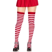 White & Red Stripe Thigh High Stockings (Cari) - Adult Standard