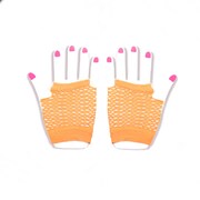 Fingerless Fishnet Short Gloves - Neon Orange