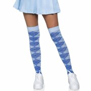 Argyle Knit Over The Knee Socks - Blue