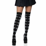 Argyle Knit Over The Knee Socks - Grey