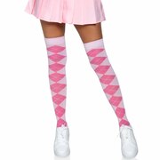 Argyle Knit Over The Knee Socks - Pink