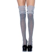 Acrylic Pointelle Over the Knee Scrunch Socks - Grey