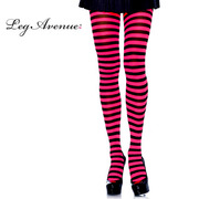 Tights - Adult - Stripe Tights - Black & Neon Pink