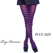 Black & Purple Stripe Tights - Plus Size