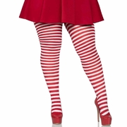 White & Red Stripe Tights - Adult Plus Size