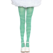 White & Kelly Green Stripe Tights - Adult Standard