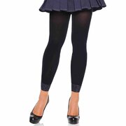Black Opaque Footless Tights with Lace Trim