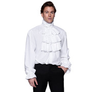 White Ruffle Front Shirt - Adult