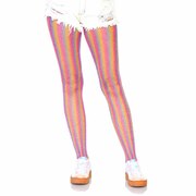 Shimmer Rainbow Striped Fishnet Tights - Pink/Purple